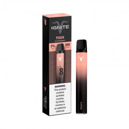 Vape Pod Descartable Ignite V8 Peach 2.6 ml hasta 800 Puffs con 5% de Nicotina