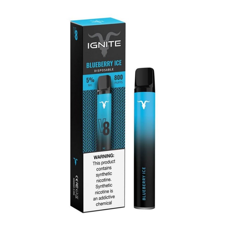 Vape Pod Descartable Ignite V8 Blueberry Ice 2.6 ml hasta 800 Puffs con 5% de Nicotina