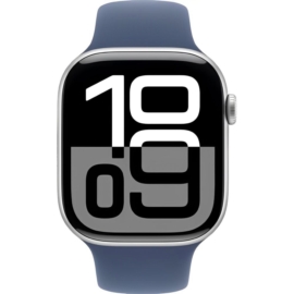 Apple Watch S10 caja de aluminio en plata y correa banda deportivo en color denim 46 mm